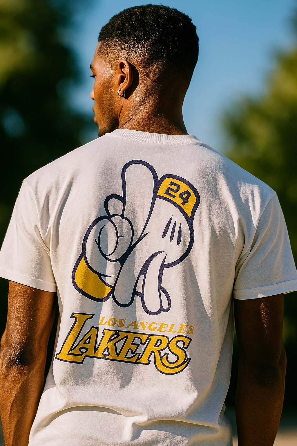 Modelo com Camiseta dos Lakers